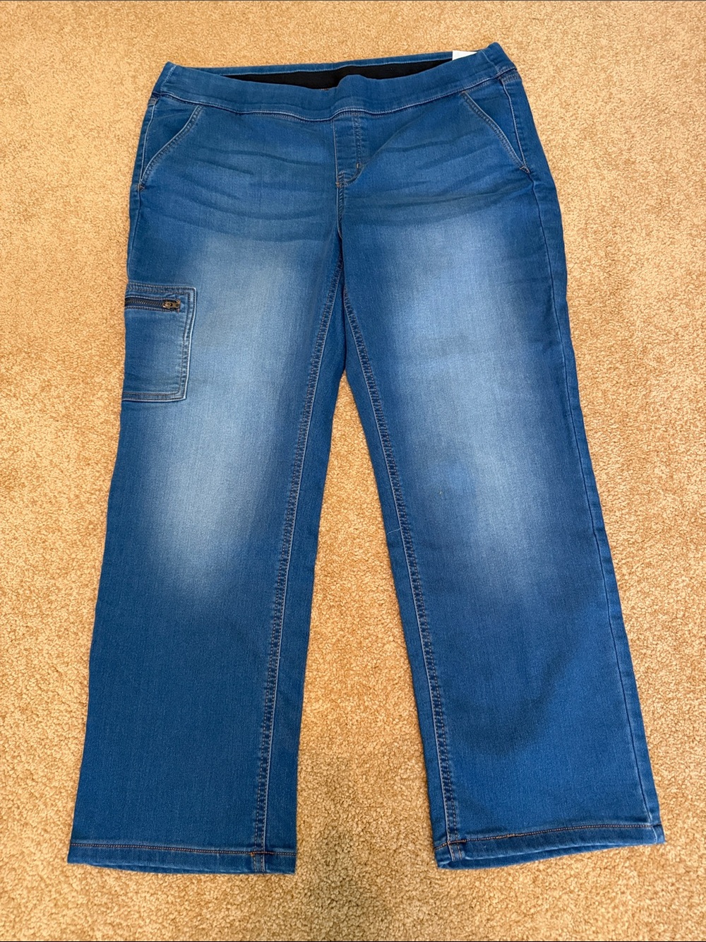 Denim&Co Blue Wide-Leg Stretch Jeans with Cargo Pocket